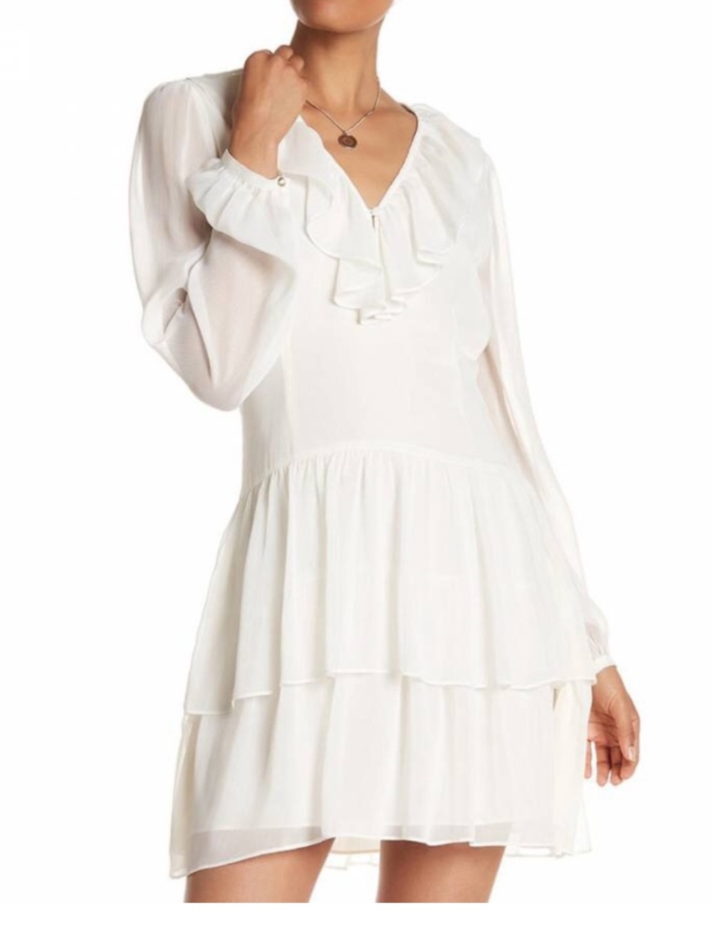 Marchesa Ruffle Long Sleeve Dress Vanilla Ice NWT